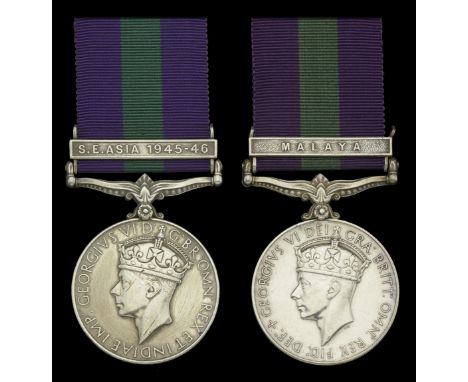 General Service 1918-62 (2), 1 clasp, S.E. Asia 1945-46 (10417 Rfn. Gajbir Khati, 3/9 G.R.); 1 clasp, Malaya, G.VI.R. (N52559