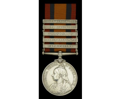 Queen’s South Africa 1899-1902, 5 clasps, Cape Colony, Orange Free State, Transvaal, South Africa 1901, South Africa 1902 (13
