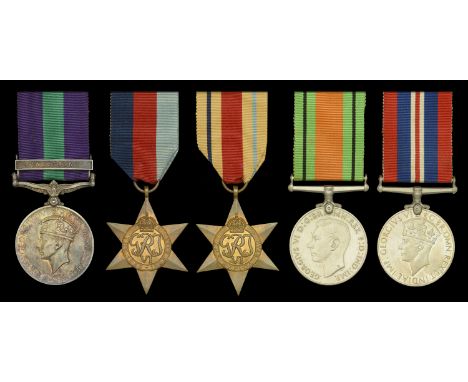 Five: Signalman J. E. Saunders, Royal Signals, who died of wounds on Malta on 27 June 1940  General Service 1918-62, 1 clasp,
