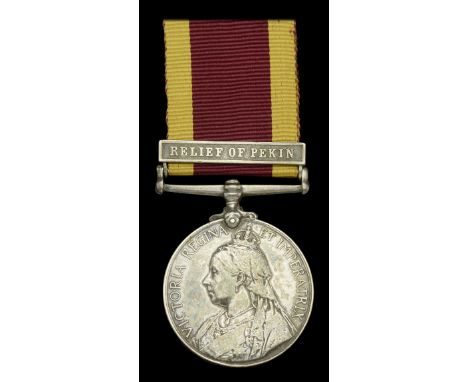 China 1900, 1 clasp, Relief of Pekin (2182 Sepoy Harnam Singh 14th Siks [sic]) very fine  £160-£200 --- Importation Duty This