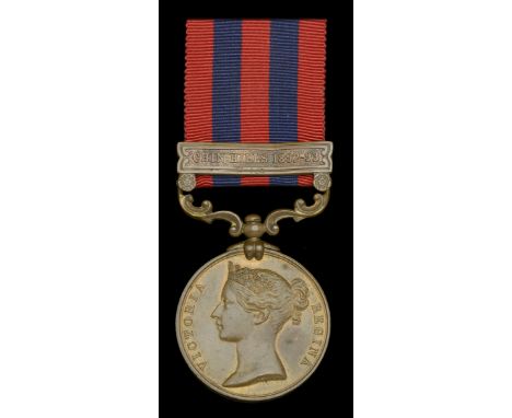 India General Service 1854-95, 1 clasp, Chin Hills 1892-93, bronze issue (364 Dvr. Buta Singh. 7th. Mtn. By. R.A.) officially