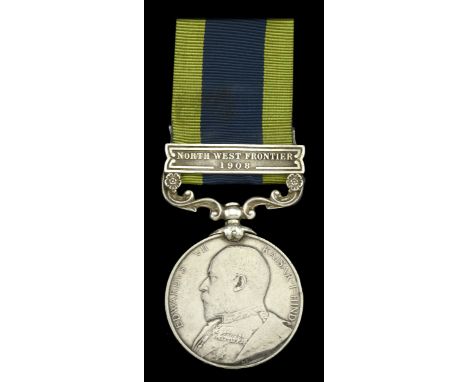 India General Service 1908-35, 1 clasp, North West Frontier 1908 (8100 Pte. J. Thompson 1st. W. Y. Regt.) heavy edge bruising