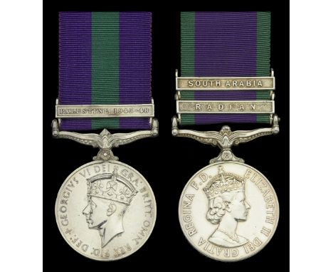General Service 1918-62, 1 clasp, Palestine 1945-48 (14169650 Pte. P. Teagle. R.A.O.C.); General Service 1962-2007, 2 clasps,