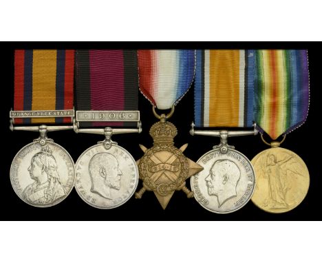 Five: Sergeant J. Page, South African Field Artillery  Queen’s South Africa 1899-1902, 1 clasp, Orange Free State (J. Page At