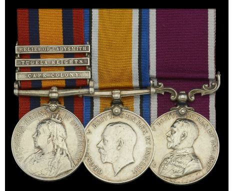 Three: Warrant Officer Class II G. Gilmour, Rifle Brigade  Queen’s South Africa 1899-1902, 3 clasps, Cape Colony, Tugela Heig