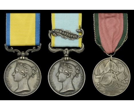 Three: Gunner W. Whitworth, Royal Navy  Baltic 1854-55, unnamed as issued; Crimea 1854-56, 1 clasp, Sebastopol, this loose on