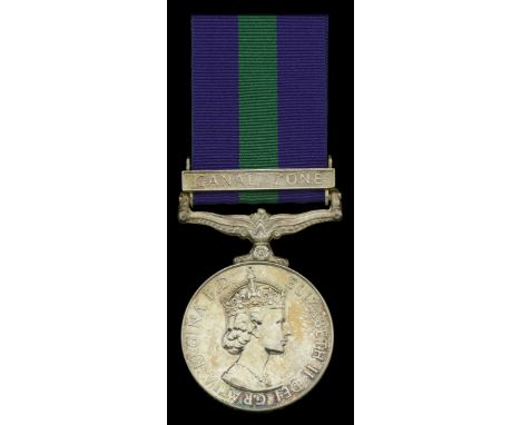 General Service 1918-62, 1 clasp, Canal Zone (T/22522685 Dvr A J M Barnes RASC) impressed naming, in named card box of issue,