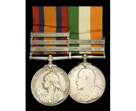Pair: Private F. E. Adcock, Norfolk Regiment  Queen’s South Africa 1899-1902, 3 clasps, Cape Colony, Orange Free State, Trans