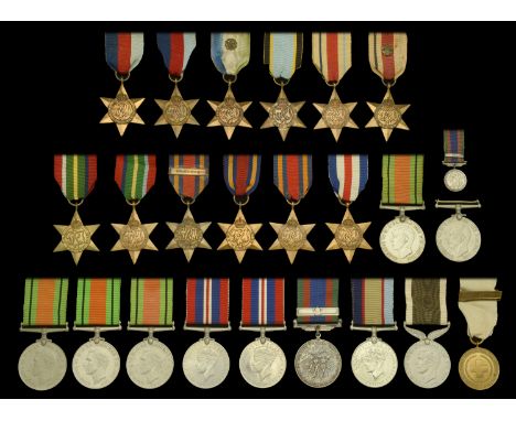 1939-45 Star (2); Atlantic Star; Africa Star (2); Pacific Star (2); Burma Star (3), one with Pacific clasp; France and German