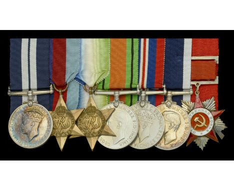 A rare Second War Arctic Convoys D.S.M. group of seven awarded to Able Seaman H. J. Woodward, Royal Navy, who killed when H.M
