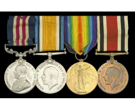 A Great War ‘Western Front’ M.M. group of four awarded to Corporal F. W. Adams, Army Service Corps, attached 140th Siege Batt