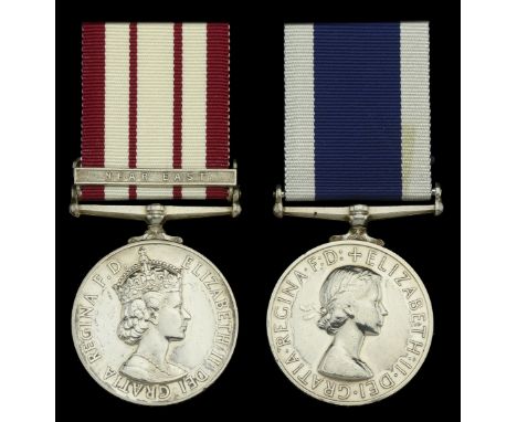 Pair: Leading Patrol Man C. F. J. Sharp, Royal Navy  Naval General Service 1915-62, 1 clasp, Near East (C/MX. 804167 C. F. J.