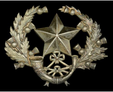 Cameronians (Scottish Rifles) Officer’s Glengarry Badge. A good and scarce die-struck example late Edwardian Silver Cameronia