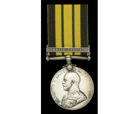 Africa General Service 1902-56, 1 clasp, Somaliland 1920 (2318 Pte. Adodo Owari. 6-K. A. Rif.) suspension bent, edge bruising