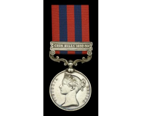 India General Service 1854-95, 1 clasp, Chin Hills 1892-93 (1640 Sapper Anton Q.O. Mad. S. & M.) naming officially re-engrave