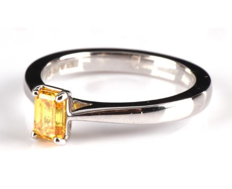 † Ingle & Dolcissimo ring, set with a 0.50 carat emerald cut lab grown fancy yellow diamond, mounted in 18 ct white gold, siz