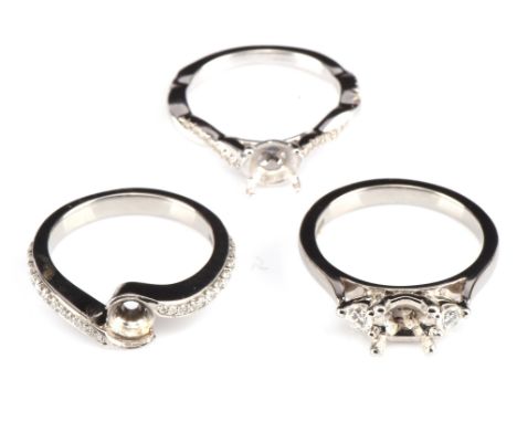 † Three Ingle & Rhode  semi-set ring mounts, including a Trio engagement ring, with two brilliant cut side diamonds, size L1/