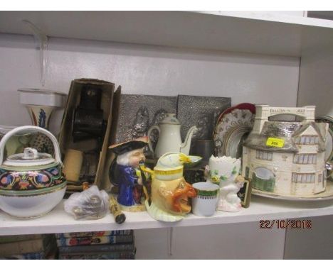 A Harrods Bell Inn pottery, stilton cheese dish, together with mixed china to include Copeland plates, vintage postal scales 