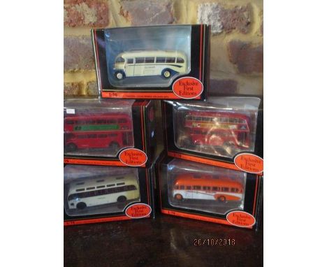 First Edition boxed buses to include London Transport SRD 20201, Bristol MW Coach 16202, Bradford SB Duple Vega Orange 18701,