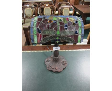 A TIFFANY STYLE DESK LAMP with coloured glass shade 31cm high