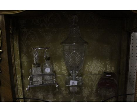 A MISCELLANEOUS COLLECTION to include a hob nailed cut lidded jar (possibly Waterford AF) together with a five piece cruet se