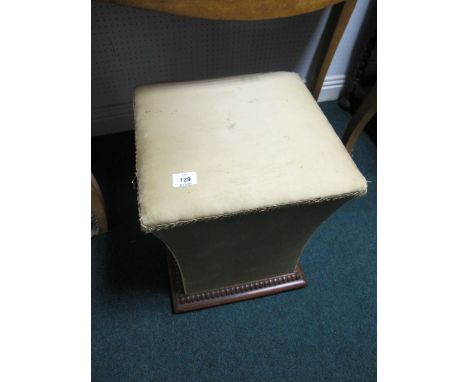 A MAHOGANY AND UPHOLSTERED STOOL the square seat above a tapering base moulded beading on bun feet 46cm (h) x 38cm (s)
