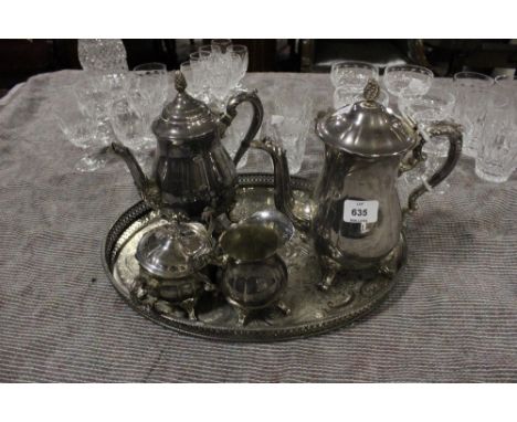 FOUR PIECE PLATED TEA AND COFFEE SERVICE on an oval tray