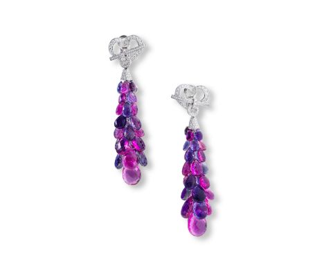 CHOPARD: PAIRE DE BOUCLES D'OREILLES IOLITES, RUBELLITES ET DIAMANTS, 'COPACABANA'Chacune composée de perles de iolites et ru