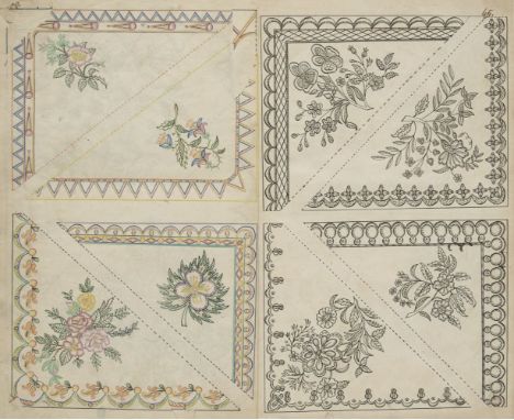 Embroidery pattern book. Dessins pour coins de mouchoirs, pour manchettes, et pour cols [manuscript cover title], [France or 