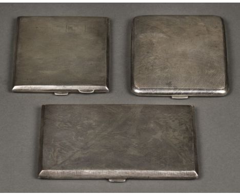 * Cigarette Cases. An art deco silver cigarette case by Goldsmiths &amp; Silversmiths Company, London 1927, of rectangular fo