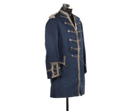 * Clothing. A footman's livery frock coat, mid-late 19th century, dark blue wool coat, with gold epaulettes, double-breasted,