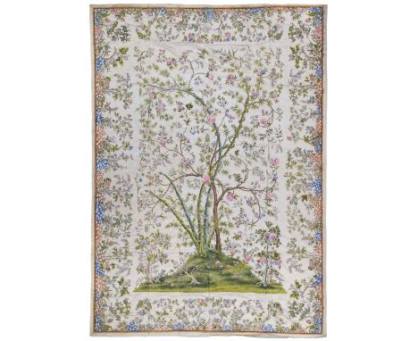 * Chinese bedcover. A large Tree of Life painted silk panel or coverlet, Guangzhou [Canton]: circa 1760-1800, hand-painted on