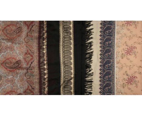 * Shawls. A pair of early-mid 19th century woven Norwich shawls, one with blue and red border of botehs on a cream ground, tw