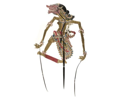 * Shadow puppets. A collection of 4 puppets, Java, Indonesia, 19th century, hand-made articulated filigree leather shadow pup