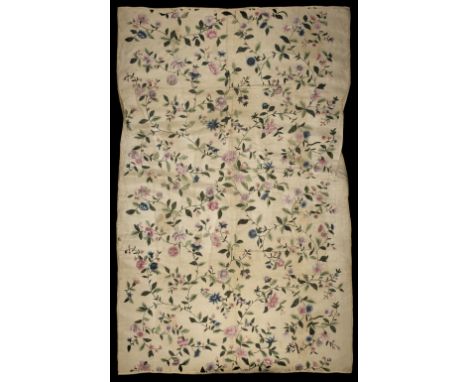 * Chinese panel. A mid-late 18th century painted panel, hand-painted on a cream silk ground, with all-over pattern of delicat