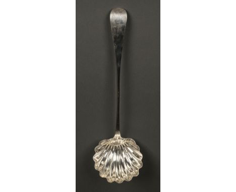 * Scottish Silver. An 18th-century Scottish silver ladle by James Wildgoose, Aberdeen, circa 1763-70, elaborate shell bowl an