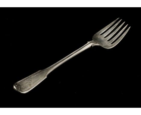 * Serving Fork. A Victorian silver fiddle and thread serving fork by John &amp; Henry Lias, London 1847, engraved with 'C', 2