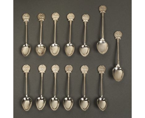 * Cricket. A set of 13 Hong Kong Cricket Club silver teaspoons circa 1930s, each with club motif terminal, stamped 'Sterling 