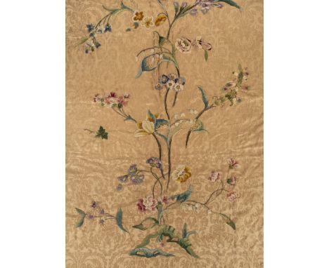 * Lee (Arthur H. &amp; Sons). A large crewelwork panel, Birkenhead, 1959, hand-embroidered in coloured wools on a fawn brocad