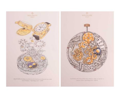 Patek Philippe - Two colour lithographic ‘Limited Art Edition’ prints, each depicting watch movements; the first depicting Ca