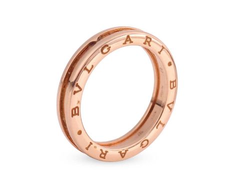 Bulgari - a B.zero 1 ring in 18ct rose gold, signed and numbered, British and Italian assay marks, size X, 9.9 grams.With box