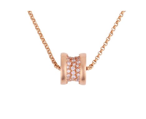 Bulgari - A 'B.zero 1' diamond-set necklace, consisting of a cable link chain, with a cylindrical bead charm, the centre of w