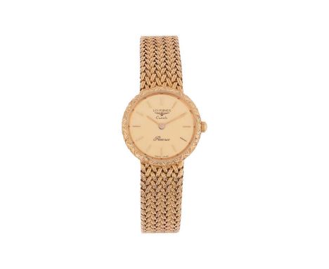 Longines Lady’s Presence 9ct Wrist Watch Reference: 24.496.885Serial: 0612153Year: circa 1970sBezel: Textured ChevronCase Mat