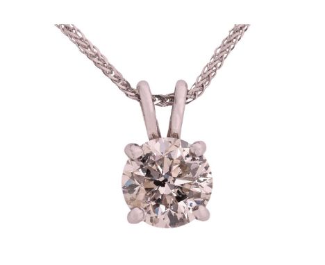 A diamond single-stone pendant necklace, the four-claw set brilliant-cut diamond, weighing 1.52ct, to a bifurcated tapered su