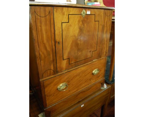 A 19th century mahogany and ebony inlaid commode chest, having hinged compartment over single lower drawer (converted), width