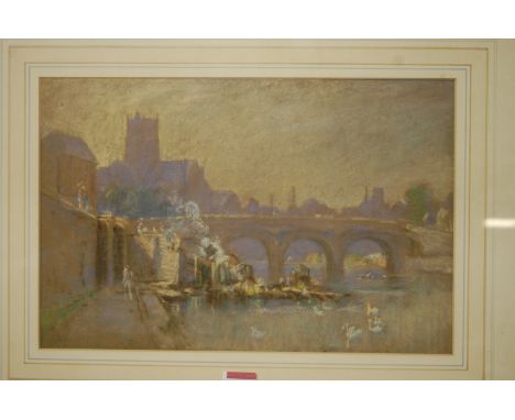 Harry W. Adam - Worcester East Quay, pastel, signed with monogram lower left, 26 x 39cm