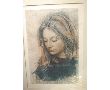 Pietro Annigoni - Christina 1, print; Robert Walker Macbeth - Harvest Moon, lithograph; and a portrait study of the Queen, li