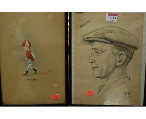 'Gay' - Portrait of Harry, pencil, 26 x 19cm; and B. Villiers - Mr Ober, watercolour and gouache (2)