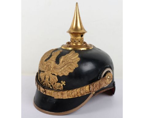 Imperial German Prussian Officers Pickelhaube, fine example of a fibre body officers pickelhaube with gilt metal Prussian off