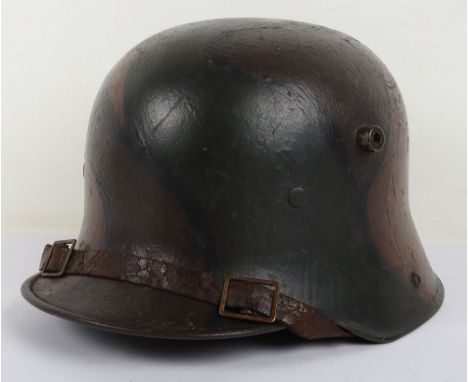 WW1 German M-17 Camouflaged Steel Combat Helmet, good example of a standard M-16 shell which has a typical 1918 directive cam